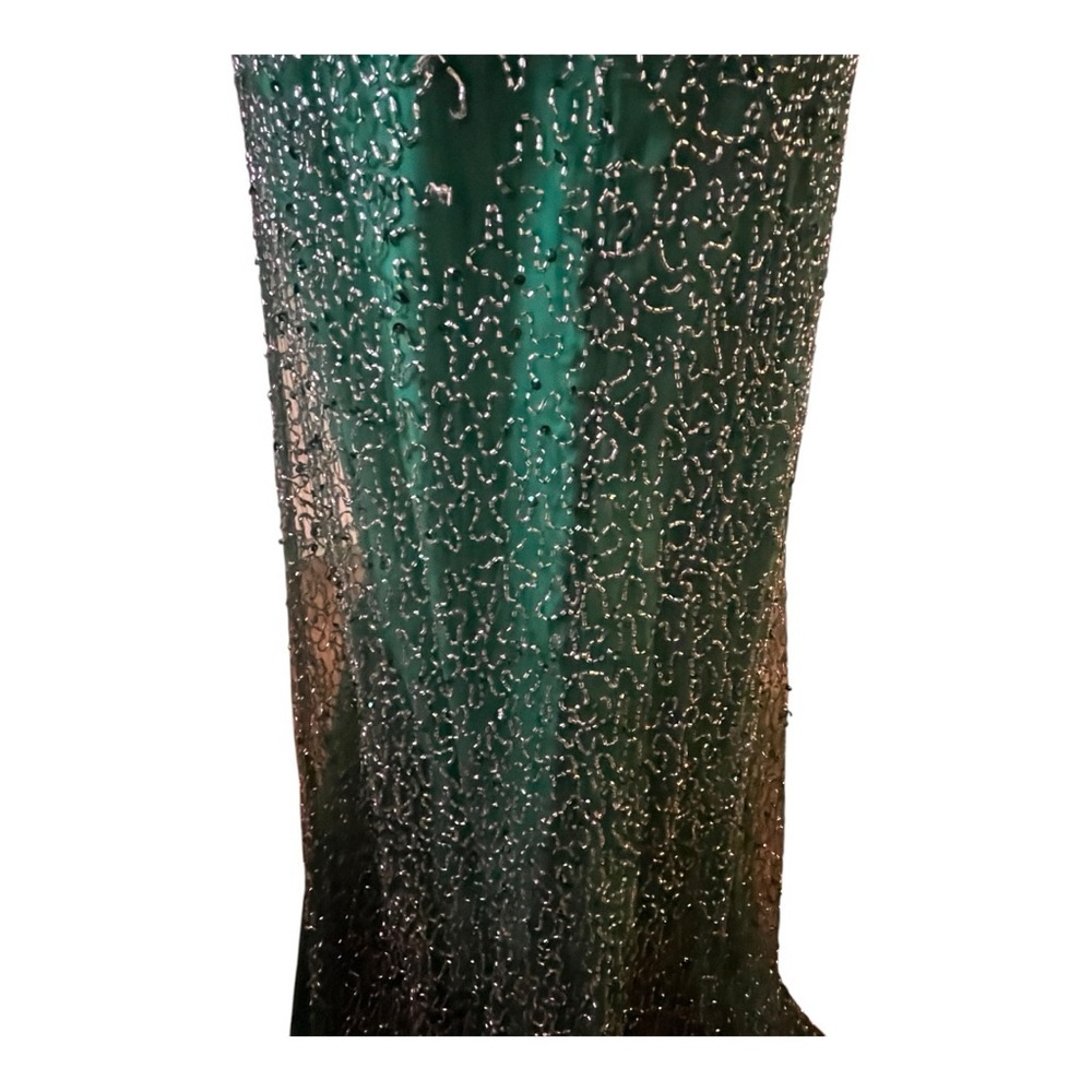 Shail K Sequined Beaded Prom Formal Cruise Green Evening Gown - Picture 7 of 16